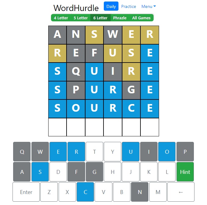 word hurdle 5 letter hint today answer